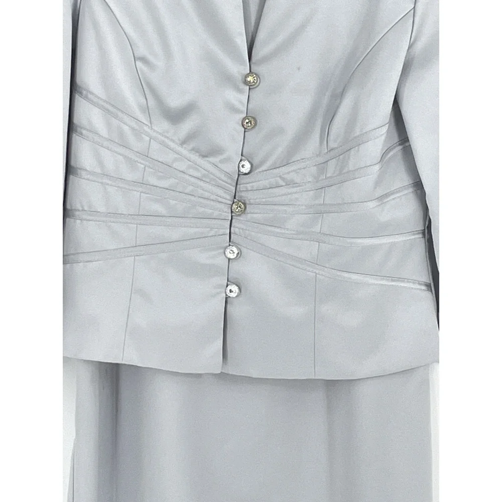 Vtg J.R. Nites by Caliendo Gray Satin Skirt Rhinestone Jacket Y2K‎ Size 12 USA